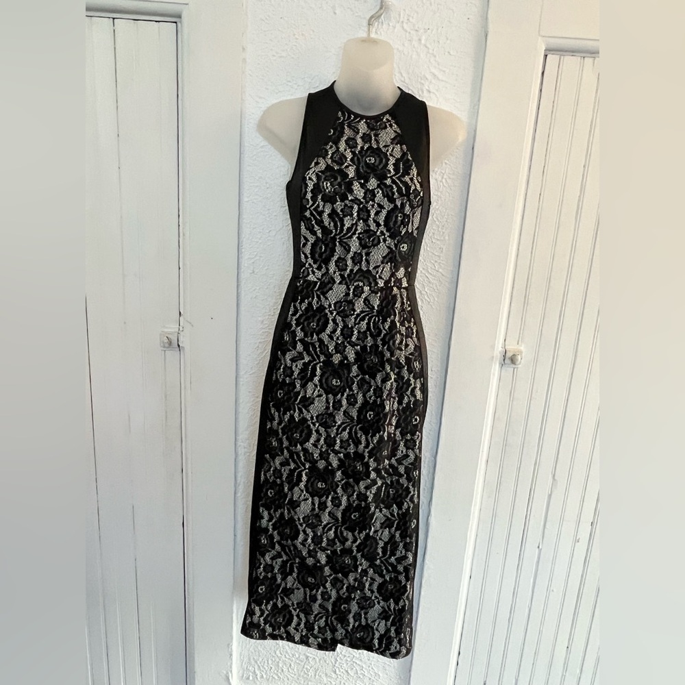 Elegant Black and White Lace Dress